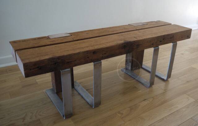 Reclaimed Wood Bench With Steel Legs, Rustic Industrial Entryway Bench - image 1