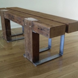 Reclaimed Wood Bench With Steel Legs, Rustic Industrial Entryway Bench - thumbnail 2