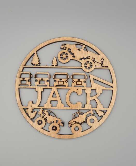 Personalised Monster Trucks Boys Bedroom Decor, Nursery Decor Name, Door Or Wall Hanger in Acrylic Wood - image 1