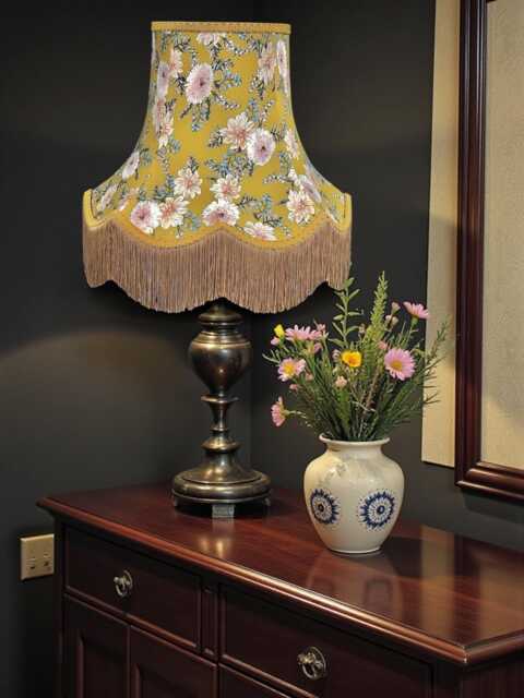 Mustard Floral Lampshade With Antique Gold Fringe Handmade For Ceiling Pendants Shades, Table & Floor Standard Lamp Wall Lights - image 1