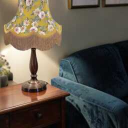 Mustard Floral Lampshade With Antique Gold Fringe Handmade For Ceiling Pendants Shades, Table & Floor Standard Lamp Wall Lights - thumbnail 3
