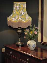 Mustard Floral Lampshade With Antique Gold Fringe Handmade For Ceiling Pendants Shades, Table & Floor Standard Lamp Wall Lights - thumbnail 1