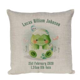Personalised New Born Baby Gift Momento Keepsake Dinosaur Cushion Cover - thumbnail 1