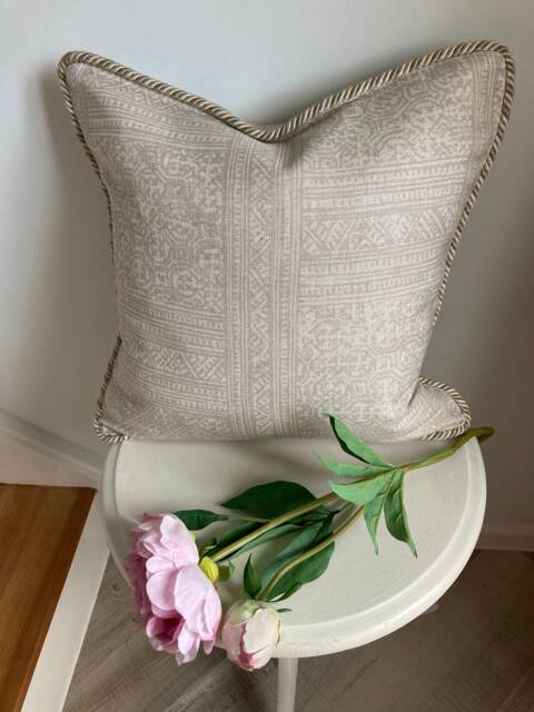 Andrew Martin Designer Cushion Cover Made To Order Ostuni Canvas Pewter Rope Trim 45cm - image 1