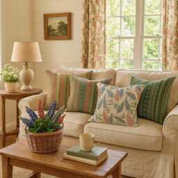 Clover & Fern Cushion Cover Rustic Oatmeal Cotton-Linen, Handmade UK - thumbnail 2