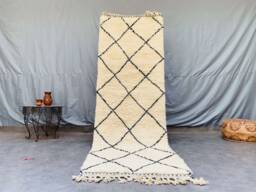 Custom Runner Rug, 2.5x9Ft, Moroccan Rug Long Curve Runner Berber, Hallway Berber White - Handmade -Handwoven - thumbnail 1
