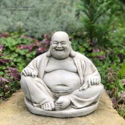 Laughing Buddha Garden Statue - Hand-Cast Concrete Ornament - thumbnail 1