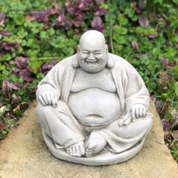 Laughing Buddha Garden Statue - Hand-Cast Concrete Ornament - thumbnail 2
