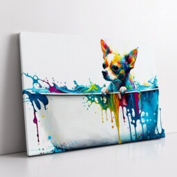 Chihuahua in Bathtub Abstract Dog Pet Animal Painting Splatter Wall Art, Framed Canvas Poster Print, Home Kitchen Office Room Decor, Gifts - thumbnail 2