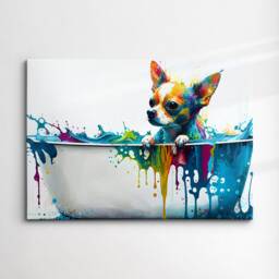 Chihuahua in Bathtub Abstract Dog Pet Animal Painting Splatter Wall Art, Framed Canvas Poster Print, Home Kitchen Office Room Decor, Gifts - thumbnail 3