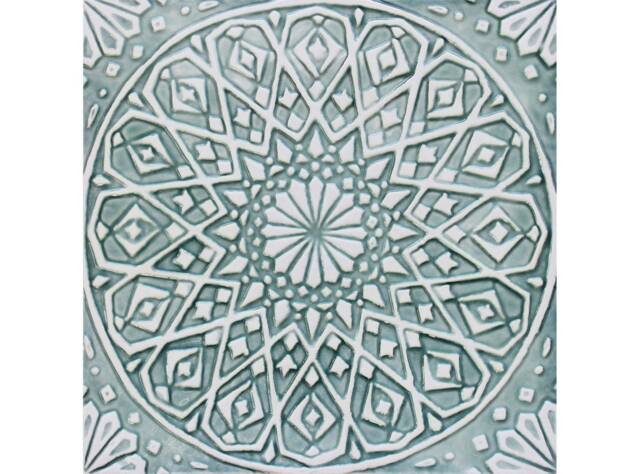 Hand-Painted Ceramic Tile Moroccan Decor, Boho Wall Art, Aqua & White - 30cm/11.8 - image 1