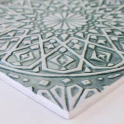 Hand-Painted Ceramic Tile Moroccan Decor, Boho Wall Art, Aqua & White - 30cm/11.8 - thumbnail 2