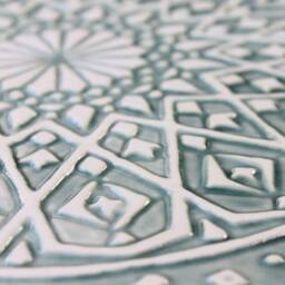 Hand-Painted Ceramic Tile Moroccan Decor, Boho Wall Art, Aqua & White - 30cm/11.8 - thumbnail 3