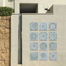 Hand-Painted Ceramic Tile Moroccan Decor, Boho Wall Art, Aqua & White - 30cm/11.8 - thumbnail 4