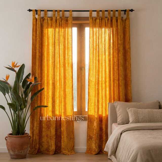 Gold Luxury Velvet Curtain, Bohemian Custom Length Curtain, Single Window Panel - image 1