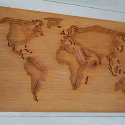 Wood Carved World Map Wall Art Deep Relief Sculpture - 19.5x12 In - thumbnail 2