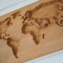 Wood Carved World Map Wall Art Deep Relief Sculpture - 19.5x12 In - thumbnail 3