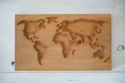 Wood Carved World Map Wall Art Deep Relief Sculpture - 19.5x12 In - thumbnail 1