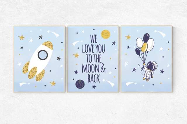 Space Nursery Decor Moon & Back Wall Art Print - image 1