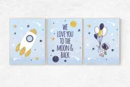 Space Nursery Decor Moon & Back Wall Art Print - thumbnail 1