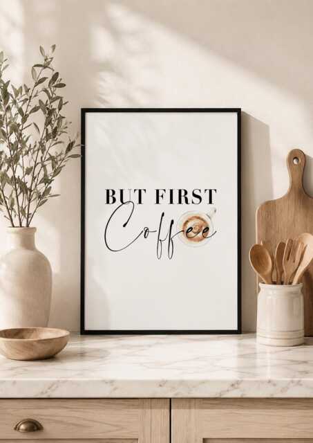 But First Coffee Quote Print - Watercolor Kitchen Wall Art - image 1