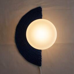 Handmade Crochet Wall Lamp Half-Moon - Wabi Sabi Decor Minimalistic Japandi Cocoon - thumbnail 2