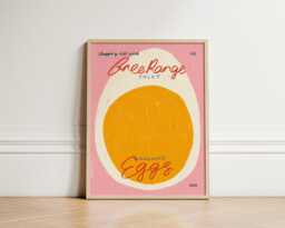 Eggs Print, Quirky Kitchen Poster, Wall Art, Decor, Colourful Food Trendy Unframed