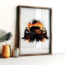 Flaming Supercar Poster Set - 3 Car Prints - Watercolour Painting Boys Room Wall Art Bedroom Print Gifts Artwork Decor - thumbnail 3