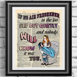 Art Print On Dictionary Book Page Alice in Wonderland. Funny Toilet Quotation Artwork Upcycled Media. Wall Art Vintage Alice - thumbnail 1