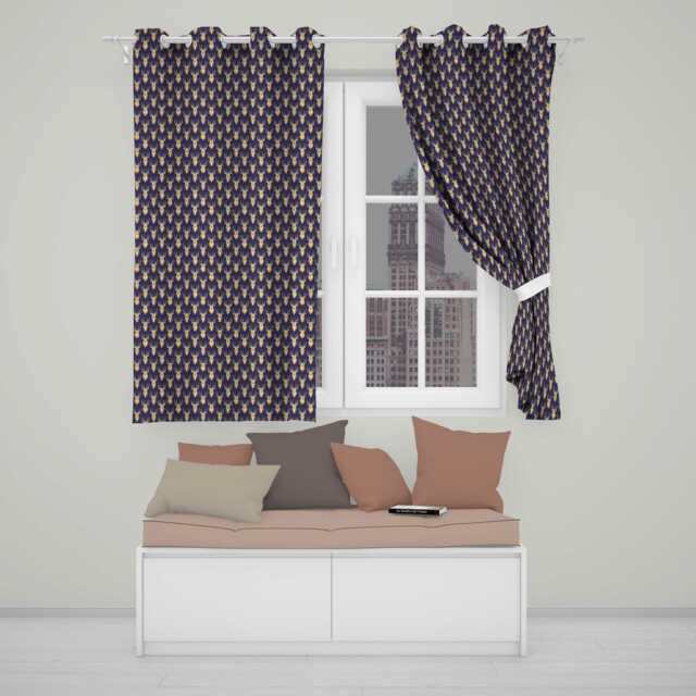 Minimal Deer Head Antlers Repeating Seamless Pattern Readymade Eyelet Ring Top Thermal 100% Blackout Curtains - image 1