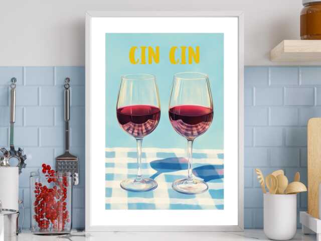 Cin - Wall Print Abstract Friend Cheers Wine Drink Quote Gift Idea Bespoke Poster A5 A4 A3 Framed Or Unframed - image 1
