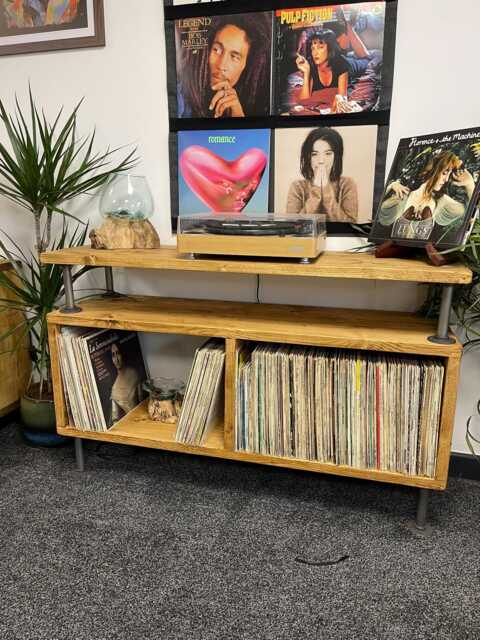 Rustic Reclaimed Wood Record Player Stand - Vinyl Storage Cabinet Media Turntable Unit - image 1