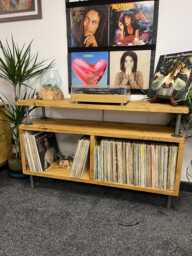 Rustic Reclaimed Wood Record Player Stand - Vinyl Storage Cabinet Media Turntable Unit - thumbnail 1