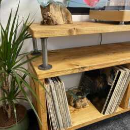 Rustic Reclaimed Wood Record Player Stand - Vinyl Storage Cabinet Media Turntable Unit - thumbnail 3