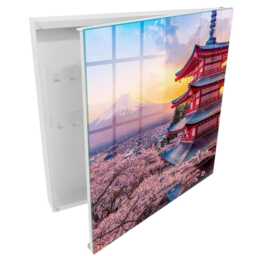 Japanese Harmony Wall Mounted Key Cabinet, Pink Box For Home, Painterly Landscapes, Lovers Of Culture - thumbnail 2