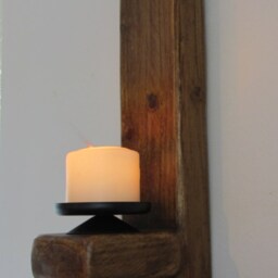 Large Chunky Reclaimed Plank Wood Wall Sconce Candle Holder With Beautiful Cast Iron Decoration - thumbnail 2