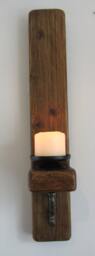 Large Chunky Reclaimed Plank Wood Wall Sconce Candle Holder With Beautiful Cast Iron Decoration - thumbnail 3
