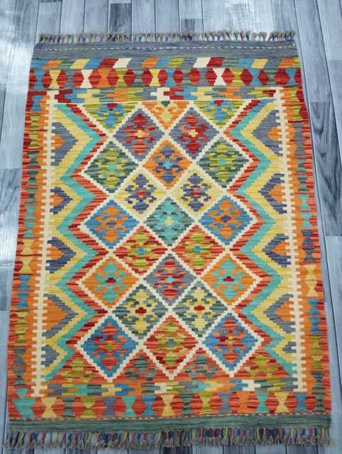 Tribal Rug, Handmade Artisan Afghan Turkish Scandinavian Navajo Bohemian Flatweave Wool Kilim Rug 145x107 cm - image 1
