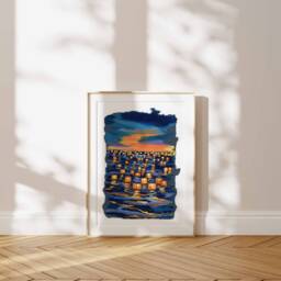 Floating Lanterns Gouache Art Print Seascape Light - thumbnail 2