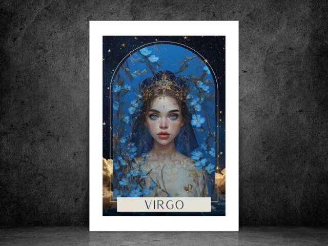 Virgo Zodiac Tarot Print - Astrology Poster Celestial Wall Art Mystical Horoscope Decor Gift A5 A4 A3 Framed Or Unframed - image 1