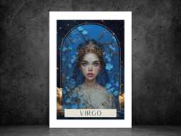 Virgo Zodiac Tarot Print - Astrology Poster Celestial Wall Art Mystical Horoscope Decor Gift A5 A4 A3 Framed Or Unframed - thumbnail 1