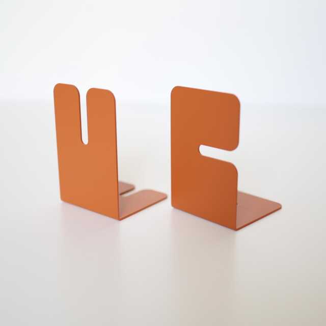 Textured Orange Metal Bookend Set Of 2, Modern Book Stopper For Heavy Books, Boho Matte End, Minimalist Holder - image 1