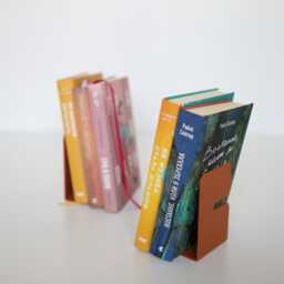 Textured Orange Metal Bookend Set Of 2, Modern Book Stopper For Heavy Books, Boho Matte End, Minimalist Holder - thumbnail 3