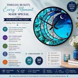 Crescent Moon Glass Or Mdf Wall Clock Faux Stained Decor