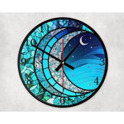Crescent Moon Glass Or Mdf Wall Clock Faux Stained Decor - thumbnail 4