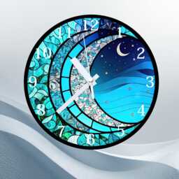 Crescent Moon Glass Or Mdf Wall Clock Faux Stained Decor - thumbnail 2