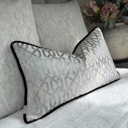 Silver Geo Cushion Cover With Black Velvet Piping, Bespoke Pillow Case - All Sizes Double Sided, Luxury Home Decor