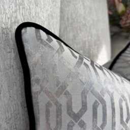Silver Geo Cushion Cover With Black Velvet Piping, Bespoke Pillow Case - All Sizes Double Sided, Luxury Home Decor - thumbnail 2