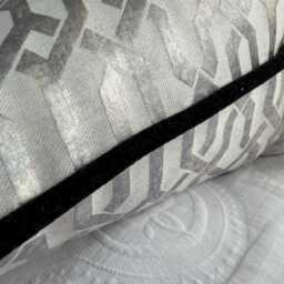 Silver Geo Cushion Cover With Black Velvet Piping, Bespoke Pillow Case - All Sizes Double Sided, Luxury Home Decor - thumbnail 3