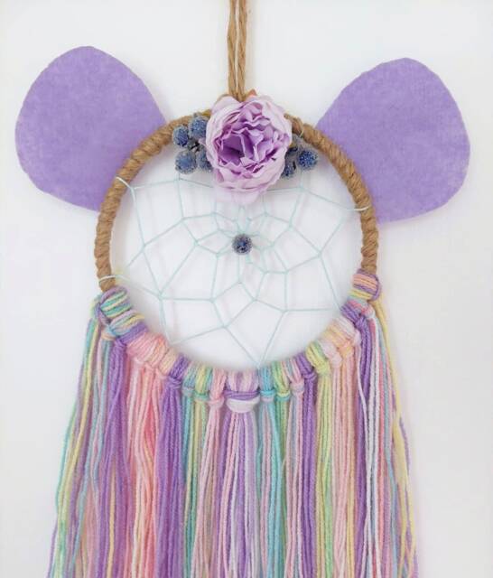 Mouse Dreamcatcher Purple Dream Catcher Nursery Wall Hanging Decor Colourful Piece Kids Bedroom Art Minnie Flower Present Gift - image 1